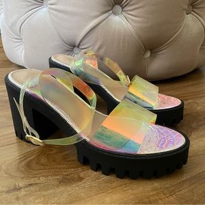 Public Desire Iridescent Nixie Platform Sandals - Size 9